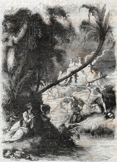 Bitwa pod Gryfem i Aquilantem przeciwko Orrile - rycina z 1851 r. z „Wściekły Roland” (Orlando furioso) (XVI w.) Ludovico Ariosto, znanego jako Ariosta - Wydanie przetłumaczone z języka włoskiego przez hrabiego Tressan i wydane przez Gustave