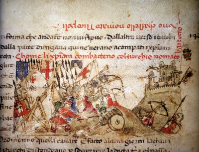 Bitwa pod Nikopolis: pokonanie chrześcijan przez Bajazyda I (Turcja), 28.09.1396 r. - w „Croniche del Sercambi”, ok. 1400 r. Archiwum Narodowe, Lukka. autorstwa Unknown artist