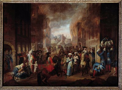 Bitwa pod Wiedniem: „Kapitulacja Turków podczas oblężenia Wiednia we wrześniu 1683” Zwycięstwo wojsk koalicji chrześcijańskiej pod dowództwem Jana III Sobieskiego, Leopolida I i Karola Lotaryńskiego. Anonimowy obraz Nancy z XVII wieku, Musee histo autorstwa Unknown artist