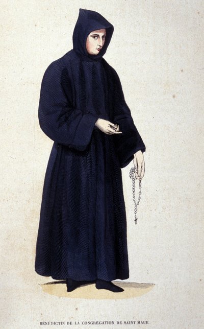 Benedyktyn ze zgromadzenia św. Maura. Rycina z albumu na zakony, Paryż autorstwa Unknown artist