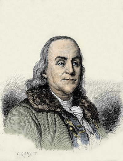 Benjamin Franklin (1706-1790), amerykański filozof, fizyk i ambasador. autorstwa Unknown artist