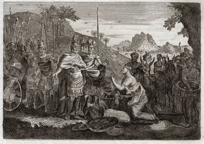 Biblia Royaumont, Stary Testament: Abigail. Abigail, żona Nabala, swoją mądrością łagodzi gniew Dawida. Ilustracja z 1811 roku. autorstwa Unknown artist
