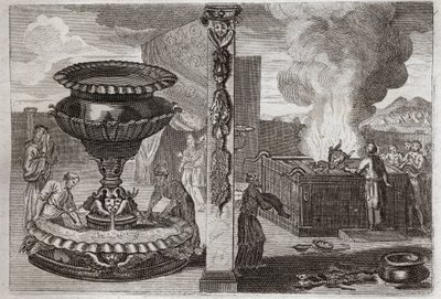 Biblia Royaumont, Stary Testament: Ołtarz perfum. Figura dwóch ołtarzy, jednego z wonności i jednego z całopaleń. Ilustracja z 1811 roku. autorstwa Unknown artist