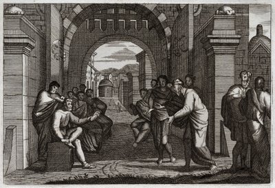 Biblia Royaumont, Stary Testament: Boaz (Booz), bliski krewny Rut, żona zgodnie z rozporządzeniem Prawa. Ilustracja z 1811 roku. autorstwa Unknown artist