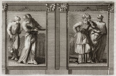 Biblia Royaumont, Stary Testament: Ubrania Kapłanów. Figura szat Wielkiego Kapłana i innych Lewitów. Ilustracja z 1811 roku. autorstwa Unknown artist