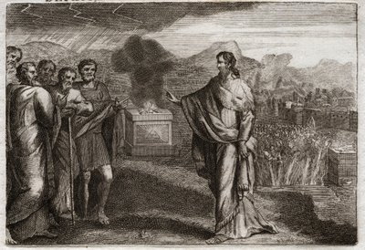 Biblia Royaumont, Stary Testament: Klęska Filistynów. Samuel ofiarowuje Bogu holokaust. Wtedy Żydzi bronią Filistynów. Ilustracja z 1811 roku. autorstwa Unknown artist