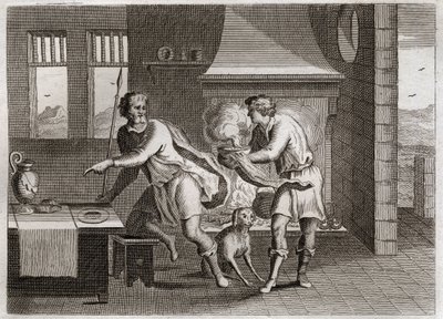 Biblia Royaumont, Stary Testament: Jakub i Ezaw. Ezaw sprzedaje swojemu bratu Jakubowi swojemu dziadkowi prawo do soczewicy. Ilustracja z 1811 roku. autorstwa Unknown artist