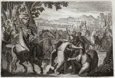 Biblia Royaumont, Stary Testament: Jakub jedzie do Egiptu. Jacob odnajdzie Józefa z całą rodziną. Ilustracja z 1811 roku. autorstwa Unknown artist