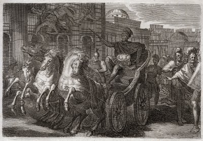 Biblia Royaumont, Stary Testament: Jezabel zjada psy. Jehu kazał wyrzucić Jezabel przez okno, a ona została zjedzona przez psy. Ilustracja z 1811 roku. autorstwa Unknown artist