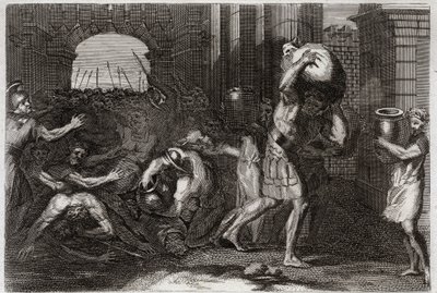 Biblia Royaumont, Stary Testament: Przepowiednia Elizeusza. Pan Samarii, który zmylił słowa Elizeusza, tłoczy się u jego stóp. Ilustracja z 1811 roku. autorstwa Unknown artist