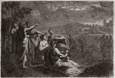 Biblia Royaumont, Stary Testament: Prognozy dotyczące Jerozolimy. Bóg oddał broń w powietrzu na Jerozolimę, aby żerować na niej zło, które miało się na niej roztopić. Ilustracja z 1811 roku. autorstwa Unknown artist