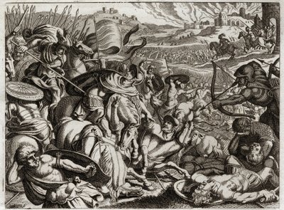 Biblia Royaumont, Stary Testament: Kara Beniaminitów. Plemię Beniamina zostaje wytępione. Ilustracja z 1811 roku. autorstwa Unknown artist