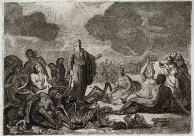 Biblia Royaumont, Stary Testament: Druga wizja Ezechiela. Wizja, którą prorok Ezechiel miał z kilku kości, wszystkie deseches, które przybrały ludzką postać. Ilustracja z 1811 roku. autorstwa Unknown artist