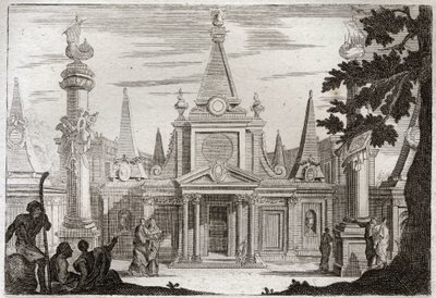 Biblia Royaumont, Stary Testament: Szymon Papież. Simon Machabee (Maccabee, Macabee) jest następcą swojego brata Jonathas (Jonathan), wzniósł wspaniały grób dla swojego ojca i jego braci i został zabity w wyniku zdrady stanu. Ilustracja z 1811 roku. autorstwa Unknown artist