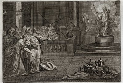 Biblia Royaumont, Stary Testament: Idol Bel. Daniel zniszczył bożka Bela i zabił smoka, którego czcili Babilończycy. Ilustracja z 1811 roku. autorstwa Unknown artist