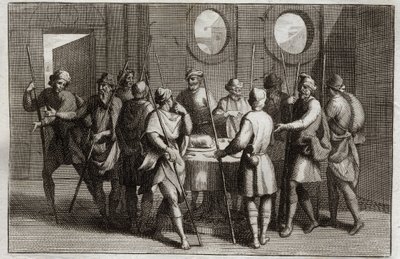 Biblia Royaumont, Stary Testament: Baranek Wielkanocny. Bóg nakazał Żydom jeść baranka wielkanocnego i podczas dziesiątej plagi zabił wszystkich pierworodnych. Ilustracja z 1811 roku. autorstwa Unknown artist