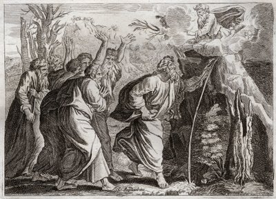 Biblia Royaumont, Stary Testament: Woda ze Skały. Mojżesz wydobywa wodę ze skały i napoi Izraelitów. Ilustracja z 1811 roku. autorstwa Unknown artist