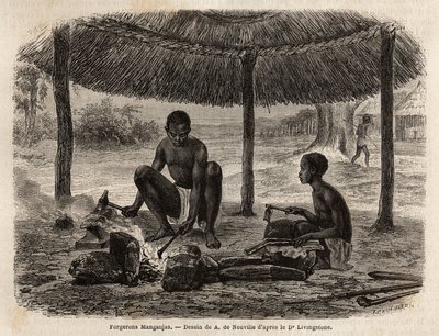Manganjas kowalskie (grupa etniczna regionu Zambeze). Grawerowanie ilustrujące pierwsze podróże dr Livingstone