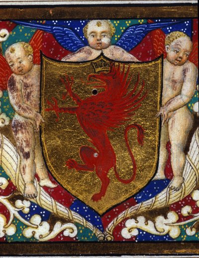 Blazon zdobi koronę gryfa na złotym tle. Szczegół miniatury. autorstwa Unknown artist