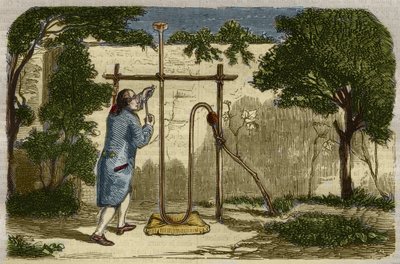 Botanika: doświadczenie Stephena Halesa (1677-1761) o sile wznoszenia się w 1727 roku. Rycina z 1859 roku w „Le Musee Des Sciences”” autorstwa Unknown artist