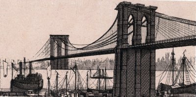 Brooklyn Bridge w Nowym Jorku, USA w „The World Illustrates 168 Views” Undated (koniec XIX wieku) autorstwa Unknown artist
