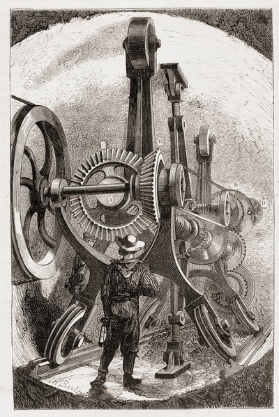 Maszyna Brunton do kopania tuneli w miękkich skałach - w „Nowe podboje nauki: elektryczność” Louis Figuier, sd autorstwa Unknown artist