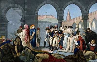 Kampania (wyprawa) w Egipcie (1798-1801): Generał Bonaparte odwiedza szpital pestiferes w Jaffie. Grawerowanie XIX wieku. autorstwa Unknown artist