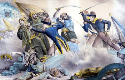 Zdobycie Konstantyna w Algierii w 1837 przez marszałka Valée. Litografia kolorowa z XIX wieku. autorstwa Unknown artist