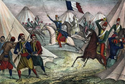 Zdobycie Smalla Abd-el-Kader w Algierii 16 maja 1843 przez księcia Aumale. W „”Storia d