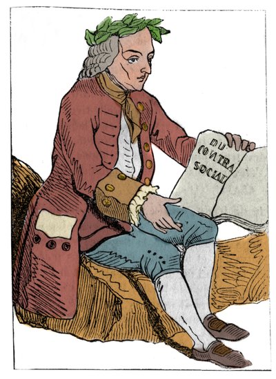 Karta do gry Republiki Francuskiej (1793) opublikowana w Konwencji Narodowej 21.09.1792 po upadku Królestw: postać filozofa pod postacią Jean-Jacques (Jean Jacques) Rousseau „” do umowa społeczna” (1712-1778) autorstwa Unknown artist