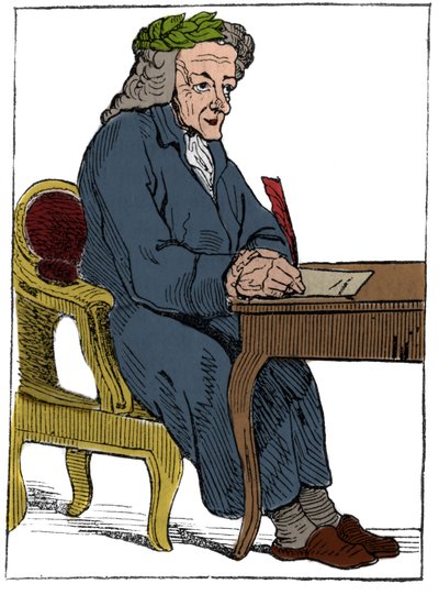 Karta do gry Republiki Francuskiej (1793) opublikowana w Konwencji Narodowej 21.09.1792 po upadku Królestw: postać filozofa pod postacią francuskiego pisarza i filozofa Francois-Marie Arouet dit Voltaire ( Franco autorstwa Unknown artist