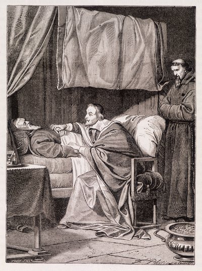 Kardynał Richelieu na łożu śmierci Ojca Józefa - rycina autorstwa Unknown artist