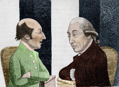 Rysunek Jamesa Huttona (1726 - 1797) po lewej i Josepha Blacka (1728 - 1799) po prawej Grawerowanie początek XIX wieku autorstwa Unknown artist