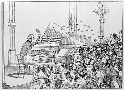 Karykatura triumfu Franciszka Liszta na koncercie w Berlinie w 1842 roku. autorstwa Unknown artist