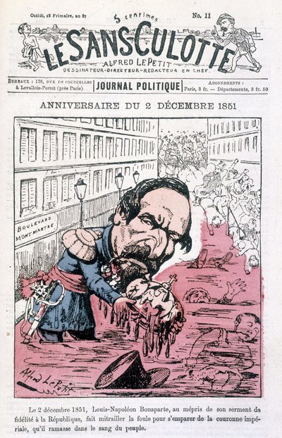 Karykatura o zamachu stanu Napoleona III z 2 grudnia 1851 r. – w „Le sans-panlotte” autorstwa Unknown artist