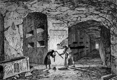 Katakumby Rzymu. Grawerowanie XIX wieku. autorstwa Unknown artist