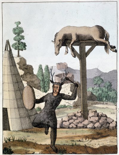 Język Chamana tańczący przed pochówkiem (Syberia) - rycina, deb. 19 wiek autorstwa Unknown artist