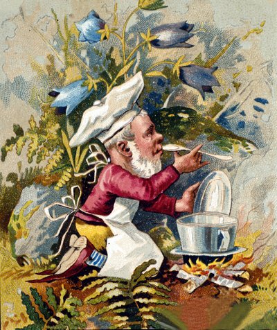Charakter krasnoluda lub kucharza farfadeta. XIX-wieczna chromolitografia. autorstwa Unknown artist