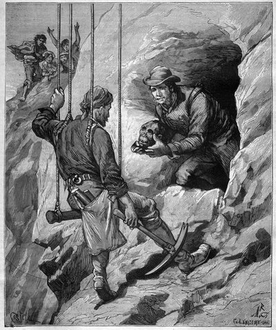 Charles Wiener (1851-1913) Francuski odkrywca i dyplomata eksplorujący jaskinię grobową w Peru - rycina w „” Journal des voyages””” 1887 autorstwa Unknown artist