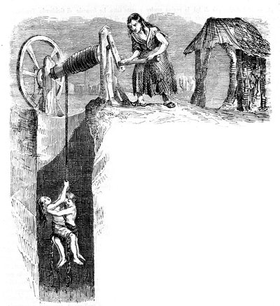 Zejście dzieci do kopalni węgla w Anglii, około 1840 r. autorstwa Unknown artist