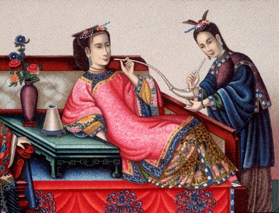 Chiński arystokrata siedzący i palący opium - sd XIX wiek autorstwa Unknown artist