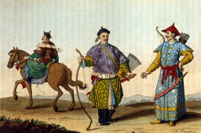 Chińscy wojskowi mandaryni różnych epok - w „Le costume ancien et moderne”” J. Ferrario, ed. Mediolan autorstwa Unknown artist