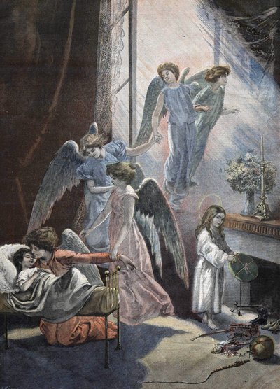 Grawerowanie bożonarodzeniowe śniące dziecko XIX wiek autorstwa Unknown artist