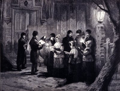 Noc Bożego Narodzenia w Kanadzie: czytania i modlitwy. Grawerowanie z XIX wieku autorstwa Unknown artist