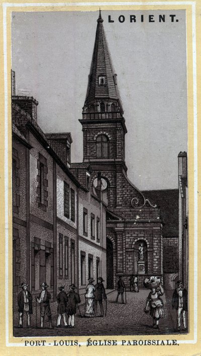 Parafia kościoła Port Louis (Port Louis) Pays de Lorient, Morbihan, Bretania. Chromolitografia z końca XIX wieku. autorstwa Unknown artist