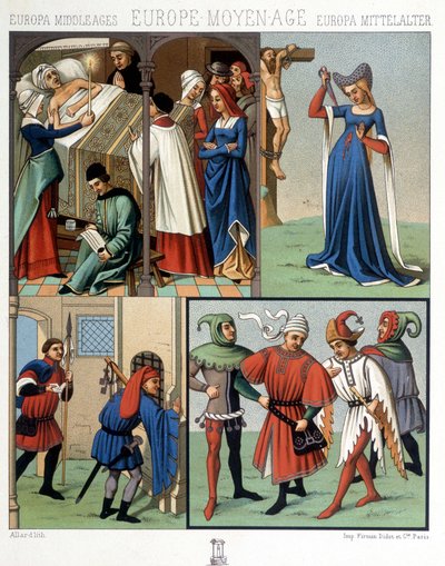 Stroje cywilne w średniowieczu od XIV do XV wieku. W „Strój historyczny” A. Racquet autorstwa Unknown artist