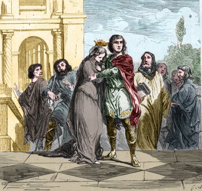 Chlodwig II król franków (v.633-657) kupił Sainte Bathilde (lub Batilde, Bathylle, Beaudour) (626-680). autorstwa Unknown artist