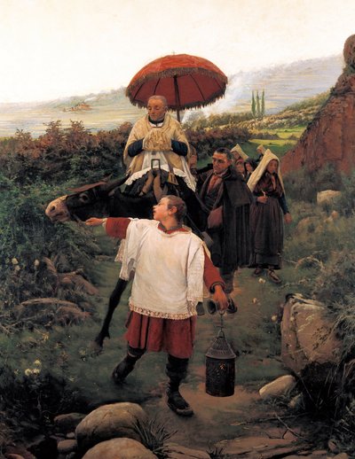 „Połącz góry” Orszak religijny w górach. Obraz Mariano VAYREDA VILA (1853-1903). Hiszpania, Olot. Muzeum Regionalne Garrotxa. autorstwa Unknown artist