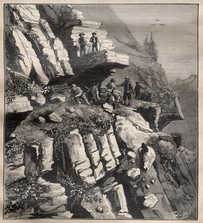 Budowa drogi górskiej w Alpach - Grawerowanie w „La Science francaise”” autorstwa Unknown artist