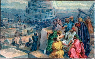 Budowa wieży Babel. Chromolitografia z końca XIX wieku. autorstwa Unknown artist